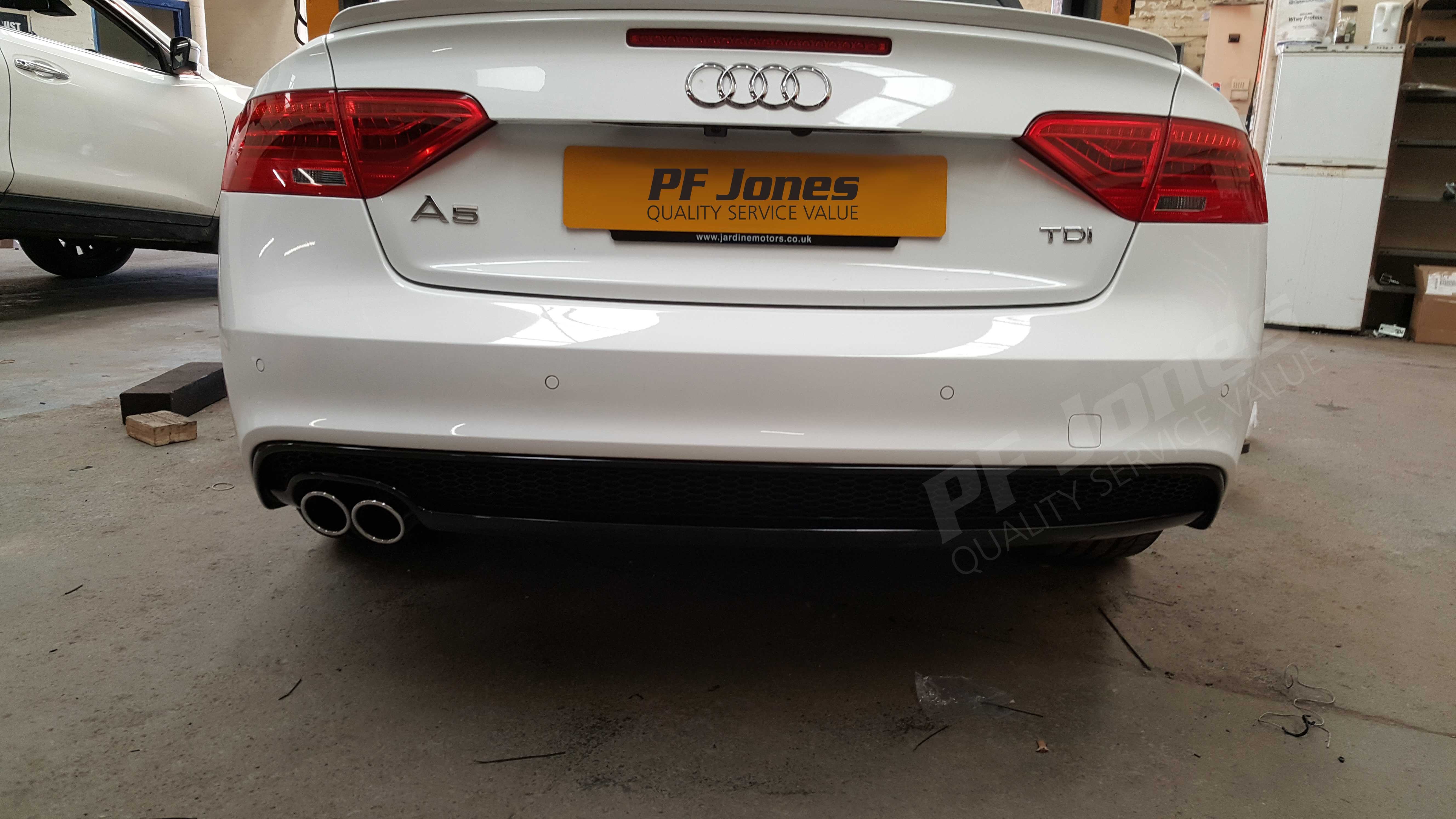 Audi A5 Cabriolet fitted with a Westfalia detachable swan neck towbar and vehicle specific dedicated towing electrics.
